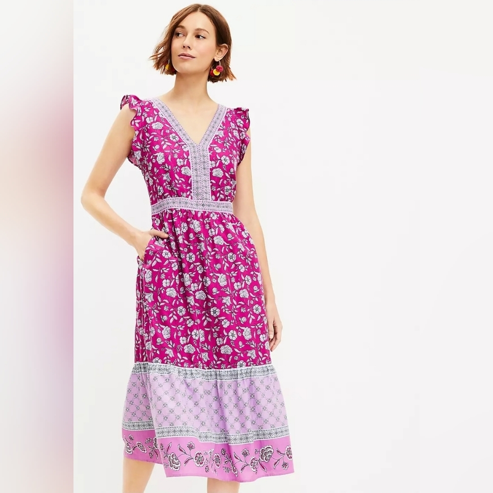 LOFT Pink Sleeveless V-Neck Sundress